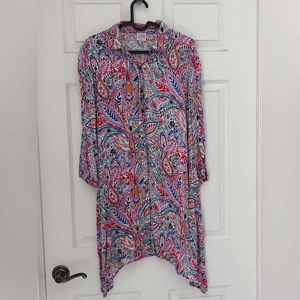 CUPIO Dress Shirt Floral 3/4 Sleeve Button Up Lightweight - SMALL